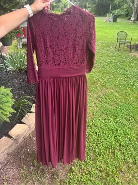 Dainty Jewells Burgundy Lace Bodice Long Sleeve Maxi Dress